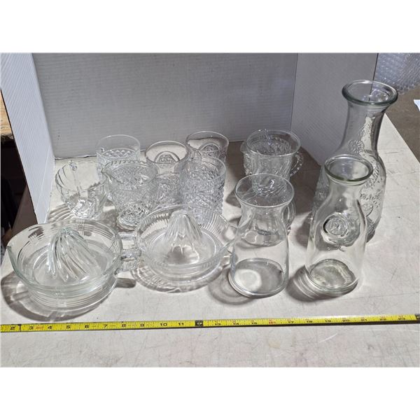 Lot of glassware, juicers, cups, bottles