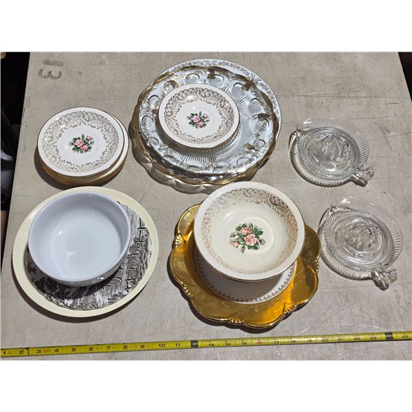 Lot of chinaware and glass juicers