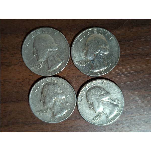 (4) American 25 Cent Coins (2) 1965 (2) 1967