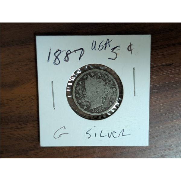 1887 American 5 Cent Coin