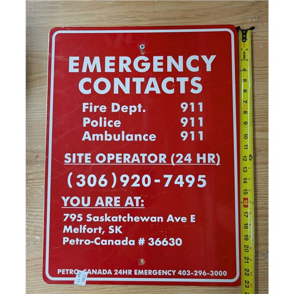 Emergency Contacts Petro Canada Sign 23"x18"