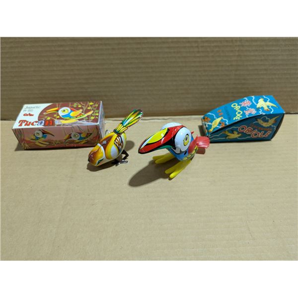 (2) Vintage Wind Up Bird Toys w/ Original Boxes (Both Work)