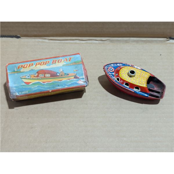 Vintage Pop Pop Boat Wind Up Toy w/ Original Box