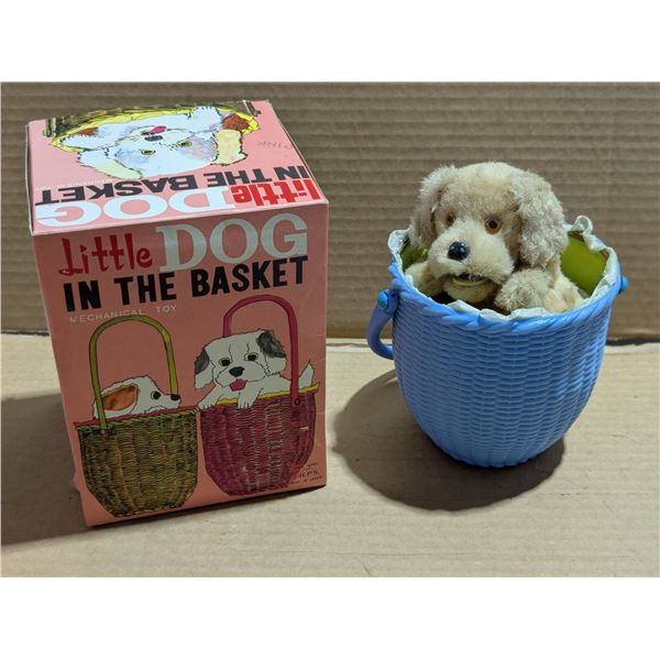 Vintage "Little Dog in Basket" Mechanical toy W/ Original Box (Works)