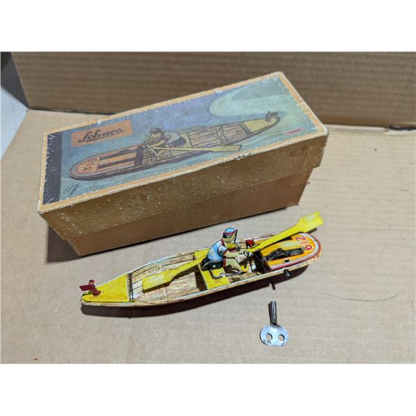Vintage Wind Up Rowing Boat Toy w/ Original Box (Works)