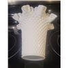 Image 5 : Antique ruffled edge polka dotmilk glass vase - 8"tall x 8" wide at upper edge - in pristine conditi