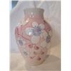 Image 1 : Pink ceramic vase with flowers - 8" tall - beautifully hand painted and glazed
