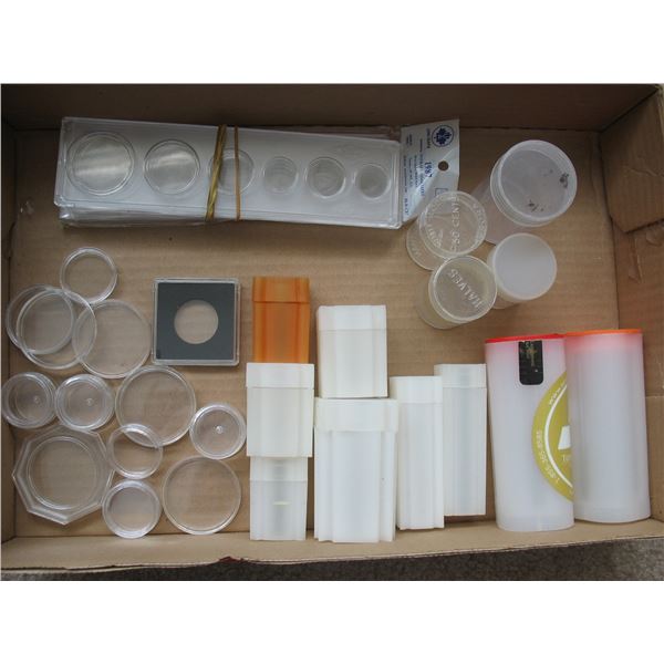 LOT OF MISC. COIN CAPSULES,  COIN TUBES & HOLDERS