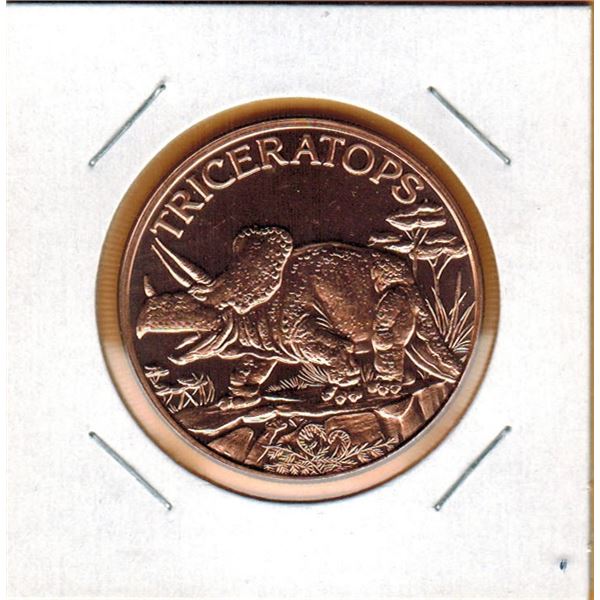 1 OUNCE COPPER  -  .999 FINE - DINOSAURS - TRICERATOPS