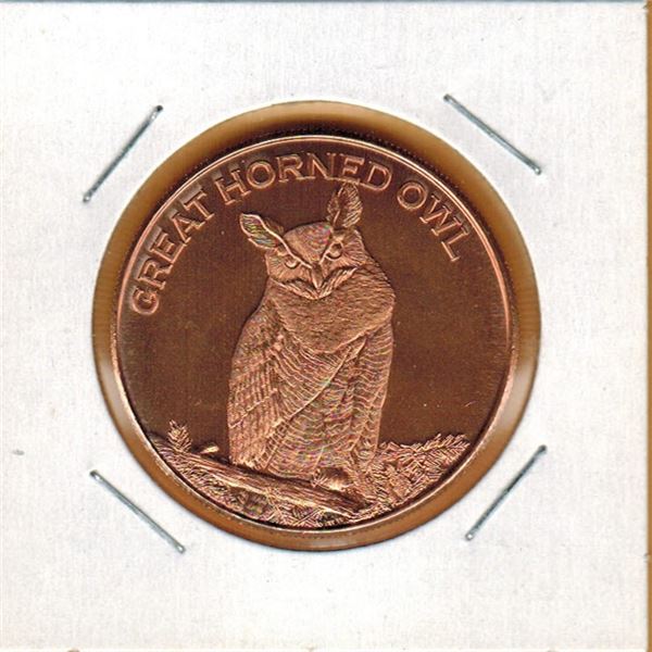 1 OUNCE COPPER -   .999 FINE - GREAT HORNED OWL