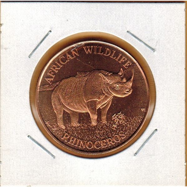 1 OUNCE COPPER -   .999 FINE - AFRICAN WILDLIFE - RHINOCEROS