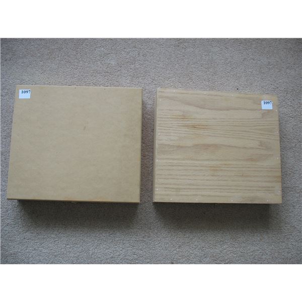 LOT of 2 WOODEN DISPLAY/STORAGE BOXES  - Inside measurements  12" X 10.5" X 1 1/2"
