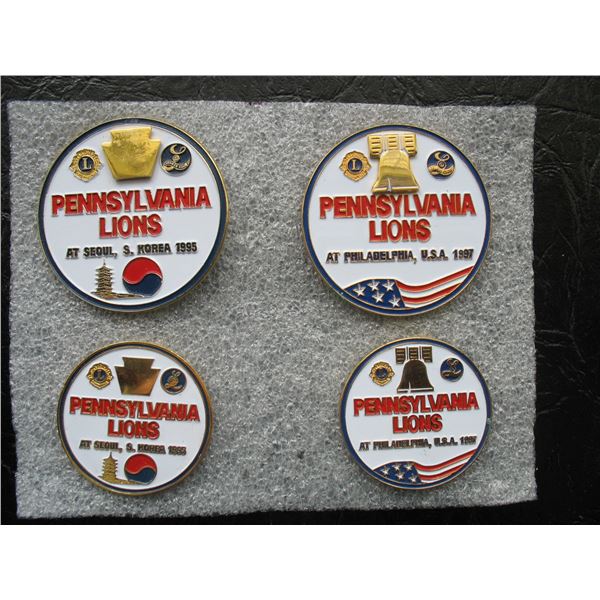 LOT OF 4 LIONS CLUB PINS - PENNSYLVANIA LIONS - VARIOUS CONVENTIONS