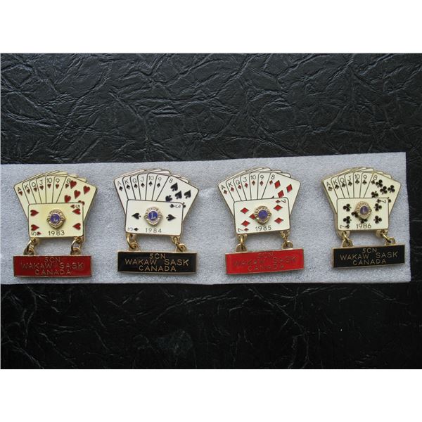 LOT OF 4 LIONS CLUB PINS - WAKAW, SASKATCHEWAN - VARIOUS YEARS - 4 SETS OF CARDS