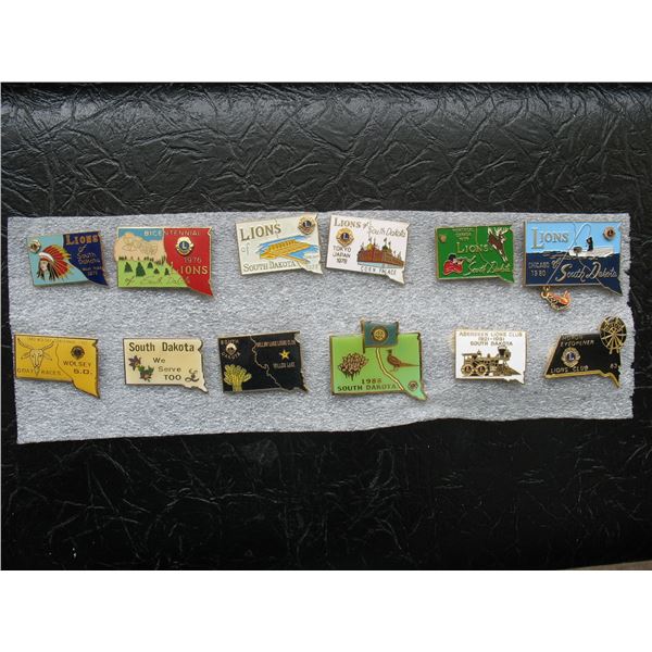 LOT OF 12 LIONS CLUB PINS - SOUTH DAKOTA - All Different