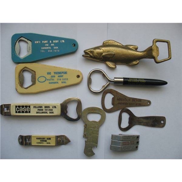 LOT OF VINTAGE BOTTLE OPENERS - Most marked with Locations
