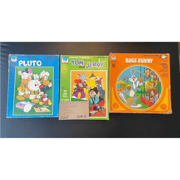 3 Vintage puzzles - Tom & Jerry; Bugs Bunny; Pluto