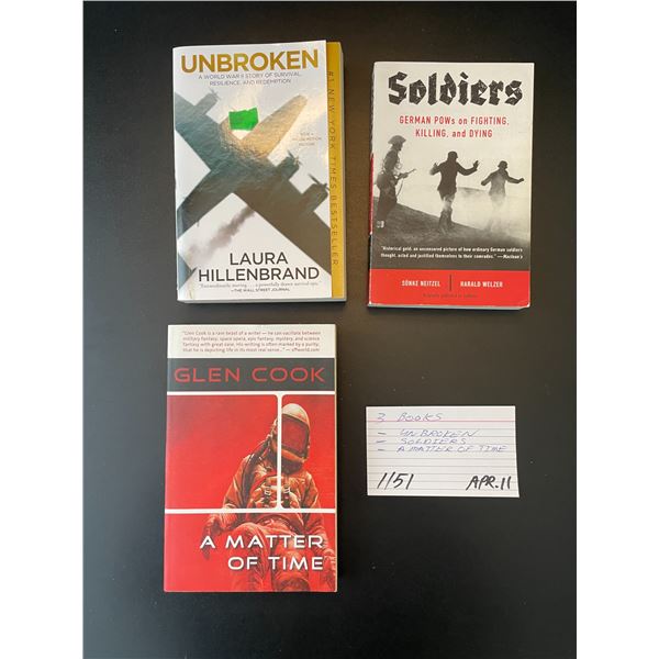 3 Books - Unbroken; Soldiers; A Matter of Time