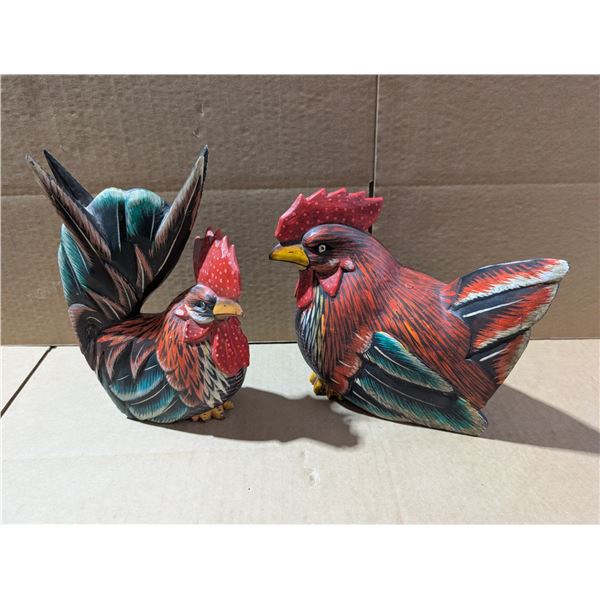2 Paper Mache Chickens Set