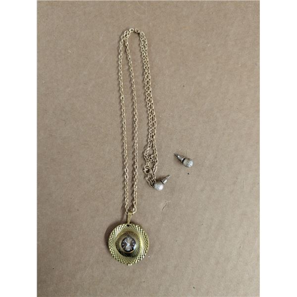 14"Chain w/Vintage Caravelle Watch w/ Earrings