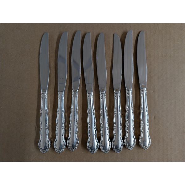 Flirtation Pattern Stainless Steel Dinner Knives - handles might be silver, unverified