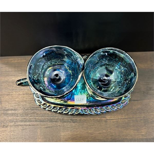 Blue Carnival “Harvest Grape” Sugar Bowl, Creamer and Tray set