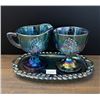 Image 2 : Blue Carnival “Harvest Grape” Sugar Bowl, Creamer and Tray set