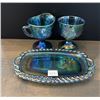 Image 3 : Blue Carnival “Harvest Grape” Sugar Bowl, Creamer and Tray set