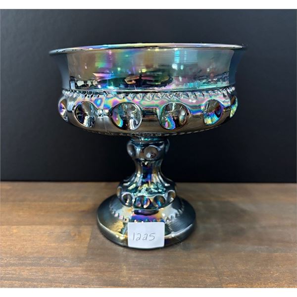 Blue Carnival Glass “Kings Crown” Thumbprint Compote