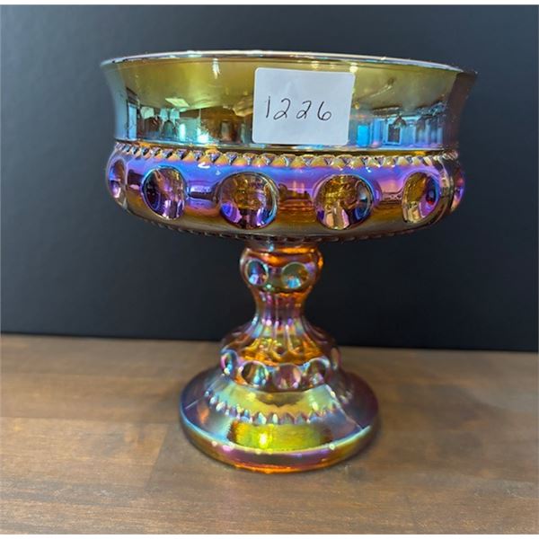 Marigold Carnival Glass “Kings Crown“ Thumbprint Compote
