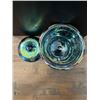 Image 3 : Blue Carnival Glass “Harvest Grape” Pedestal Compote Bowl with Lid