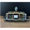 Image 1 : Blue Carnival Glass “Harvest Grape” Covered Butter Dish