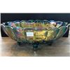 Image 1 : Blue Carnival Glass “Harvest Grape “ Footed Fruit Bowl