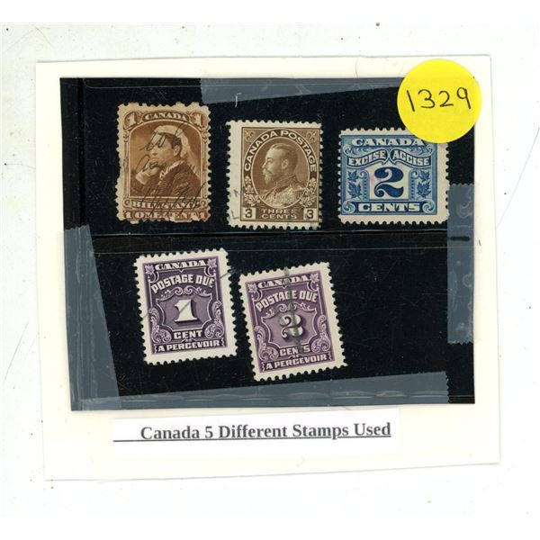 Canada 5 Different Stamps Used.