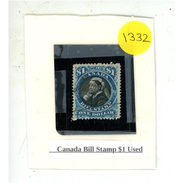 Canada Bill Stamp $1 Used.