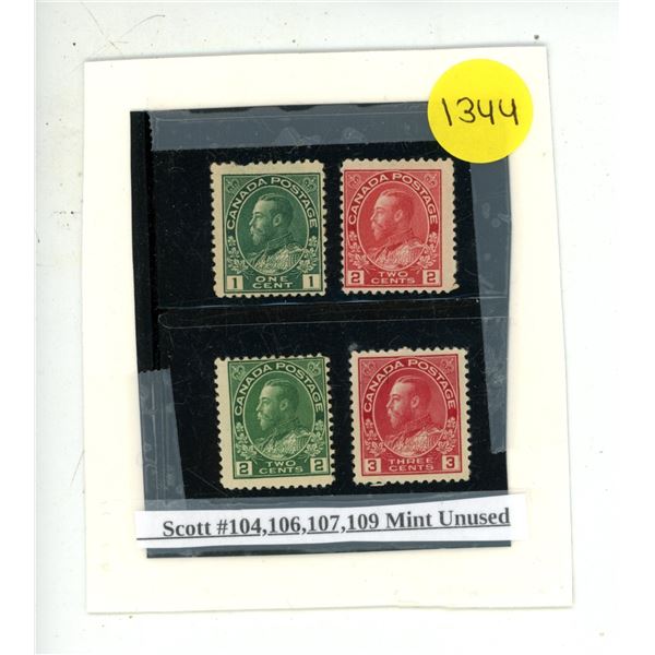 Scott #104, 106, 107, 109 Mint Unused.