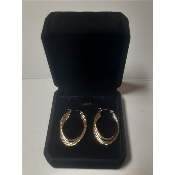 NEW 18K Gold & Platinum Hoop Earrings