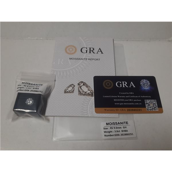 NEW 3.0ct Moissanite with GRA Report