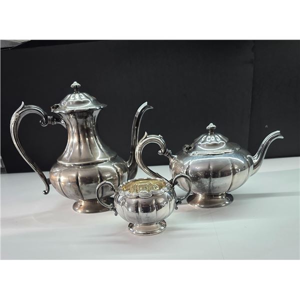 Coffee tea set primrose plate- E.P copper, B.M mount silver plated produced by birks