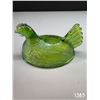 Image 1 : Green carnival glass hen top- 6" by 4"