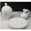 Image 1 : Avon milk glass collectables, pedestal, soap dish, candy dish, pitcher