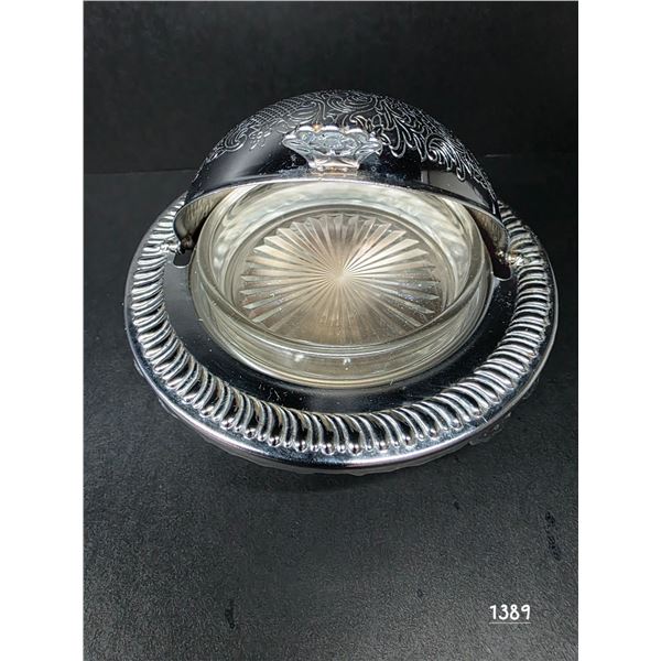 Vintage collectable silver plated , roll top butterdish revolving domed lid- with removable glass li