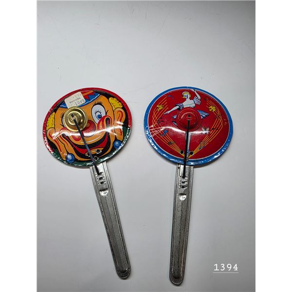 2 vintage clapper noise makers, party favors-mint condition