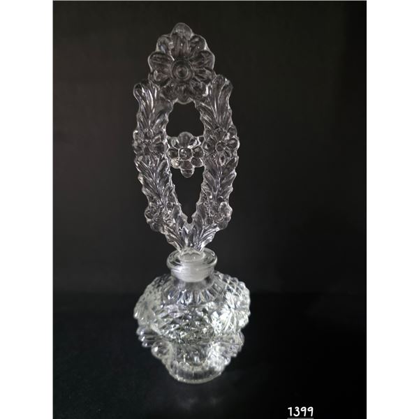 Vintage pressed clear glass flower themed perfume bottle