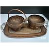 Image 1 : Vintage copper creamer, sugar bowl and matching trays