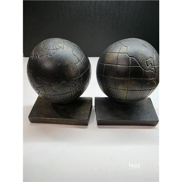 Heavy bronze toned globe hemisphere book ends
