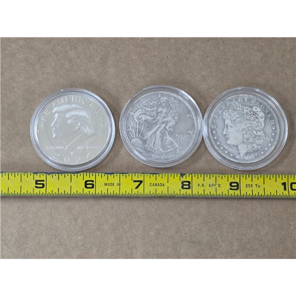 3 USA replica 1 dollar coins - 2 copies and 1 trump 2024