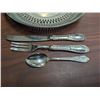Image 3 : .800 Fork, Spoon, and Knife with silver plated tray