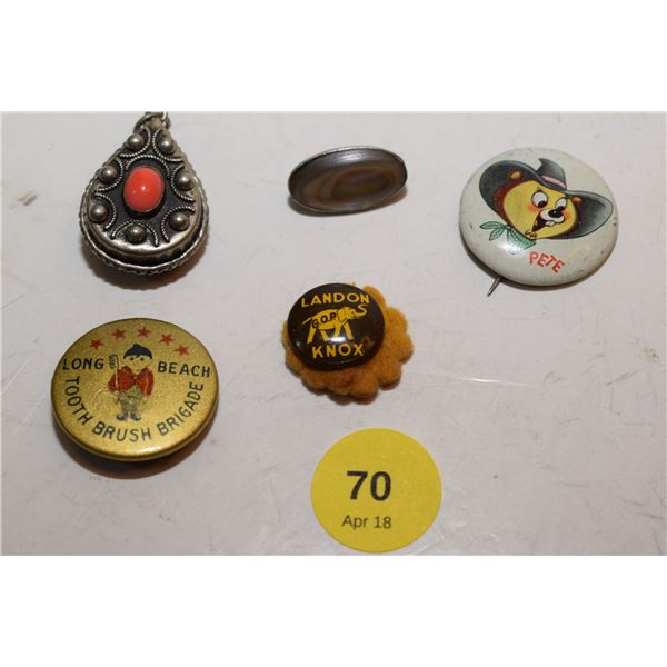 Misc. Lot - 1930 Political Pinback, Brooch, etc.