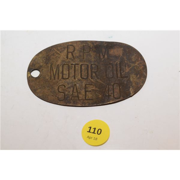 RPM Motor Oil Brass Tag
